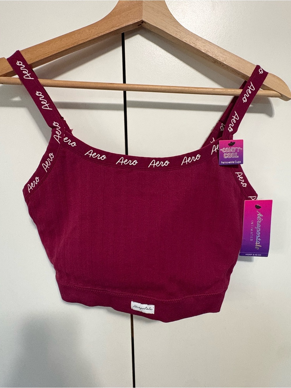 Aeropostale Burgundy Ribbed Crop Tank with Logo Tag
